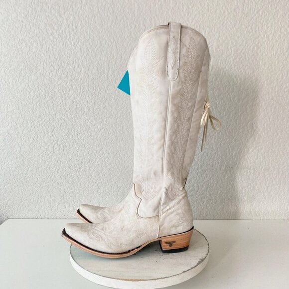 Lane LEXINGTON Knee High Tall Womens Cowboy Boots 9 White Western Cowgirl Zipper - Picture 4 of 11